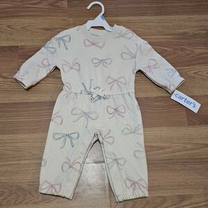 Carter's Beige Jumpsuit with Bow Pattern